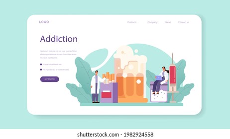 Narcologist web banner or landing page. Professional medical specialist. Drug and tobacco addiction. Idea of medical treatment for drug addicted people. Isolated flat vector illustration