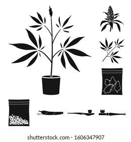 Narcotic of cannabis vector black icon set.Vector isolated illustration hemp drug and addiction.Icon set of cannabis drag of medical.