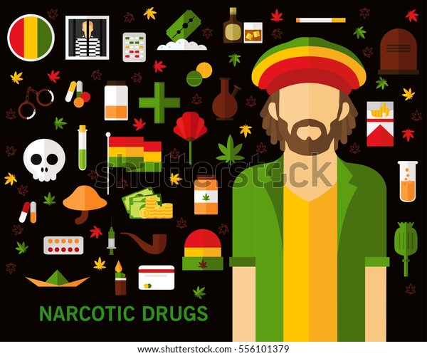 Narcotic Drugs Concept Background Flat Icons Stock Vector (Royalty Free ...