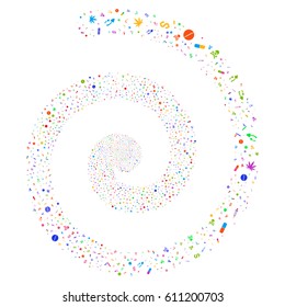 Narcotic Drugs majestic swirl spiral. Vector bright multicolored random pictographs.