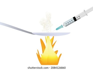 Narcotic drugs in spoon. vector