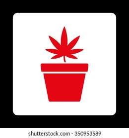 Narcotic Pot vector icon. Style is flat rounded square button, red and white colors, black background.