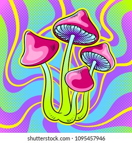 Narcotic psychodelic mushroom psilocybin pop art retro vector illustration. Comic book style imitation.