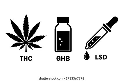 Narcotics vector icons isolated on white background