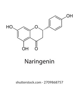 Naringenin molekulare Struktur, Flavanon antioxidative Pflanzenverbindung, saubere wissenschaftliche Vektorgrafik, skelettchemische Formel