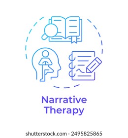 Ikone des blauen Farbverlaufs der Erzähltherapie. Spirituelle Heilung, Geschichten schreiben. Darstellung der runden Formlinie. Abstrakte Idee. Grafikdesign. Einfache Verwendung in Infografik, Präsentation