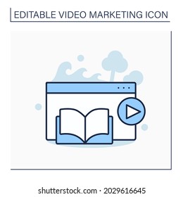 Narrative Video Line Icon. Video Clip Include Classic Storytelling Elements, Characters, Sequence Of Events.Moving Image.Video Marketing Concept. Isolated Vector Illustration. Editable Stroke