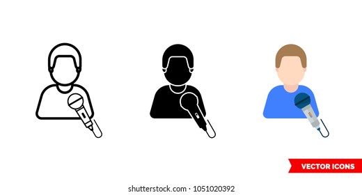 Narrator master singer icon of 3 types: color, black and white, outline. Isolated vector sign symbol.
