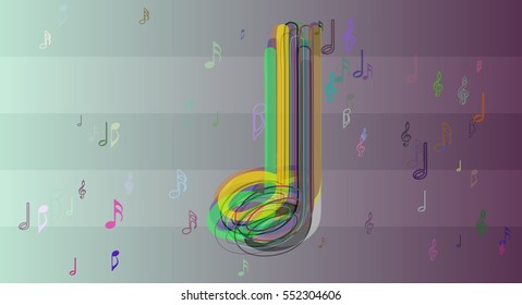 narrow adornment between musical note vector background, booklet above simple request