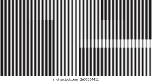 Narrow black-white vertical lines. Symmetric geometric ornament. Striped seamless pattern, abstract wallpaper. Digital paper for textile print, page fill. Vector
