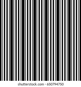 Narrow black-white vertical lines. Symmetric geometric ornament. Striped seamless pattern, abstract wallpaper. Digital paper for textile print, page fill. Vector