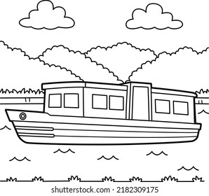 Narrow Boat Vehicle Coloring Page for Kids