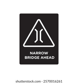 Narrow bridge ahead icon black and white vector outline sign