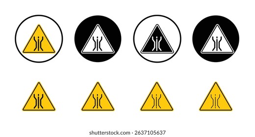 Narrow bridge ahead icon Black line art vector logo set
