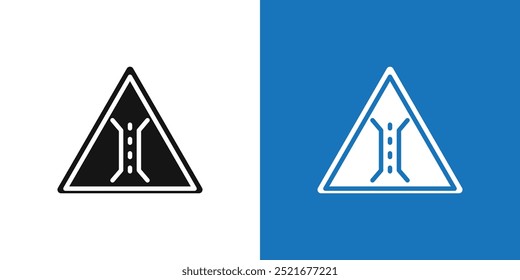 Narrow bridge ahead icon Flat vector set outline