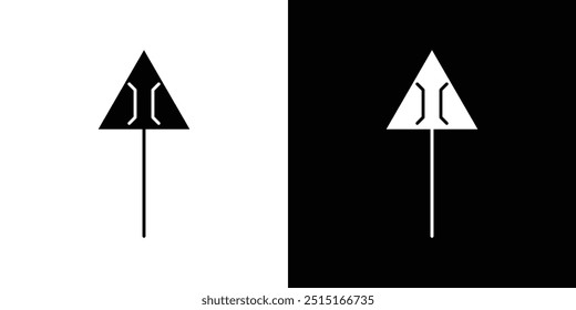 Narrow bridge ahead icon Outline sign symbol set