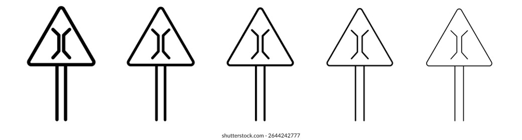 Narrow bridge ahead icon thin outline logo mark set