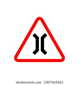 Narrow bridge ahead sign vector. Red triangle sign, Road traffic symbols..eps