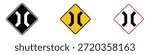 Narrow bridge ahead warning icon vector. narrow road caution symbol. vector illustration.