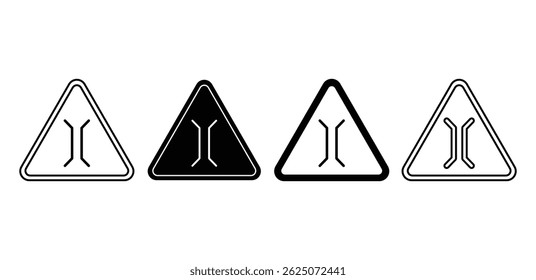 Narrow Bridge Ahead Warning Sign Icons Black and White Triangle Illustrations Vector Design
