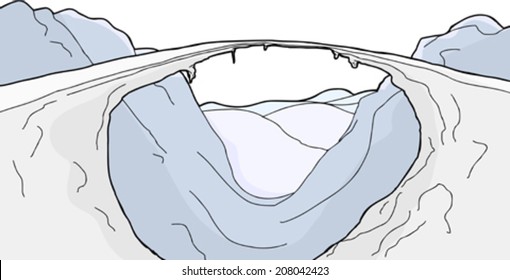Narrow bridge of ice across mountain valley