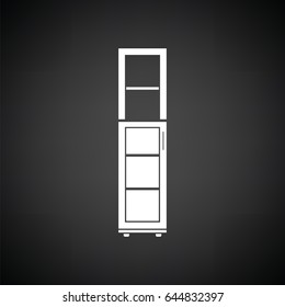 Narrow cabinet icon. Black background with white. Vector illustration.