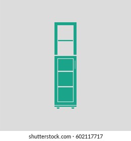 Narrow cabinet icon. Gray background with green. Vector illustration.