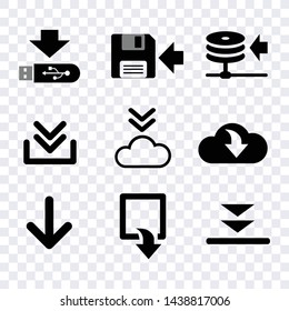 narrow download vector, download flat icons vector, upload black sign isolated on transparency background