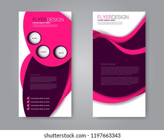 Narrow flyer and leaflet design. Set of two side brochure templates. Vertical banners. Pink and purple color. Vector illustration mockup.