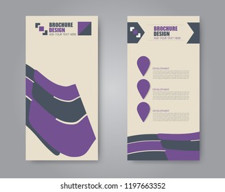Narrow flyer and leaflet design. Set of two side brochure templates. Vertical banners. Purple color. Vector illustration mockup.