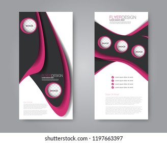 Narrow flyer and leaflet design. Set of two side brochure templates. Vertical banners. Black and pink color. Vector illustration mockup.