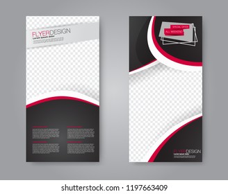 Narrow flyer and leaflet design. Set of two side brochure templates. Vertical banners. Black and red color. Vector illustration mockup.