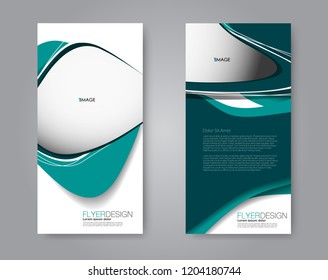 Narrow flyer and leaflet design. Set of two side brochure templates. Vertical banners. Green color. Vector illustration mockup.