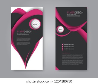 Narrow flyer and leaflet design. Set of two side brochure templates. Vertical banners. Black and pink color. Vector illustration mockup.