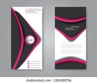 Narrow flyer and leaflet design. Set of two side brochure templates. Vertical banners. Black and pink color. Vector illustration mockup.