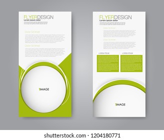 Narrow flyer and leaflet design. Set of two side brochure templates. Vertical banners. Green color. Vector illustration mockup.