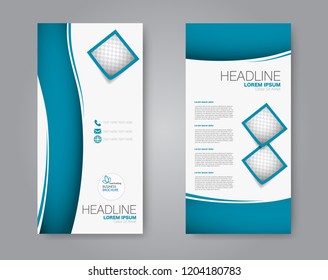 Narrow flyer and leaflet design. Set of two side brochure templates. Vertical banners. Blue color. Vector illustration mockup.
