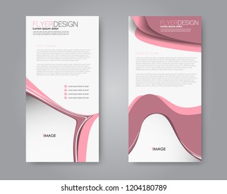 Narrow flyer and leaflet design. Set of two side brochure templates. Vertical banners. Pink color. Vector illustration mockup.