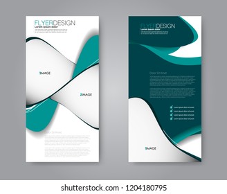 Narrow flyer and leaflet design. Set of two side brochure templates. Vertical banners. Green color. Vector illustration mockup.