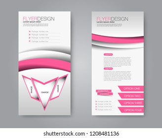 Narrow flyer and leaflet design. Set of two side brochure templates. Vertical banners. Pink color. Vector illustration mockup.