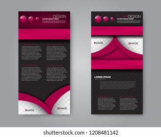 Narrow flyer and leaflet design. Set of two side brochure templates. Vertical banners. Black and pink color. Vector illustration mockup.