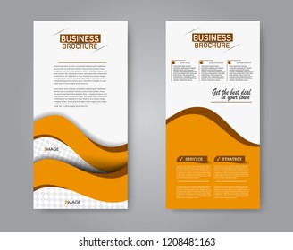 Narrow flyer and leaflet design. Set of two side brochure templates. Vertical banners. Orange color. Vector illustration mockup.