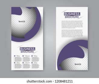 Narrow flyer and leaflet design. Set of two side brochure templates. Vertical banners. Purple color. Vector illustration mockup.