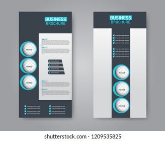 Narrow flyer and leaflet design. Set of two side brochure templates. Vertical banners. Blue color. Vector illustration mockup.