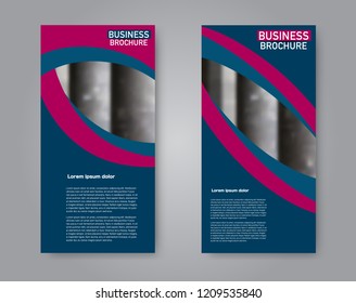 Narrow flyer and leaflet design. Set of two side brochure templates. Vertical banners. Blue and pink color. Vector illustration mockup.