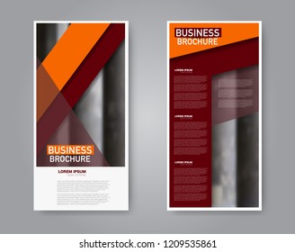 Narrow flyer and leaflet design. Set of two side brochure templates. Vertical banners. Orange and red color. Vector illustration mockup.