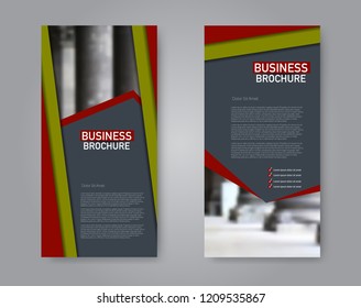 Narrow flyer and leaflet design. Set of two side brochure templates. Vertical banners. Red and green color. Vector illustration mockup.