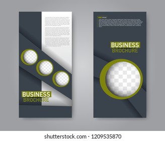 Narrow flyer and leaflet design. Set of two side brochure templates. Vertical banners. Green and grey color. Vector illustration mockup.