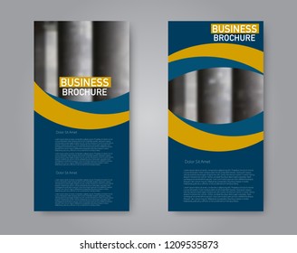 Narrow flyer and leaflet design. Set of two side brochure templates. Vertical banners. Blue and orange color. Vector illustration mockup.