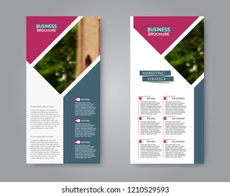 Narrow flyer and leaflet design. Set of two side brochure templates. Vertical banners. Blue and pink color. Vector illustration mockup.